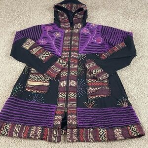 Rising International Hoodie Womens Medium Patchwork Boho 3D Knit Full Zip E287